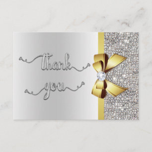 Faux Gold Bow Silver Sequins Thank You Wedding