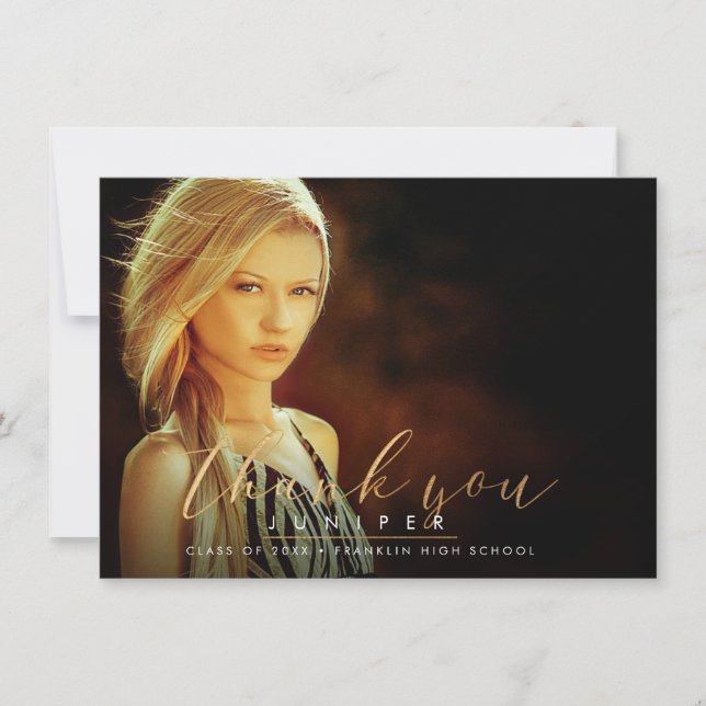 Faux Gold Brush Script Graduation Thank You Cards (Front)