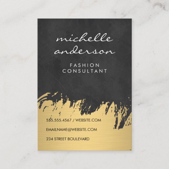 Faux Gold Brushed Black Lush Texture Business Card (Front)