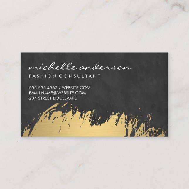 Faux Gold Brushed Black Lush Texture Business Card (Front)