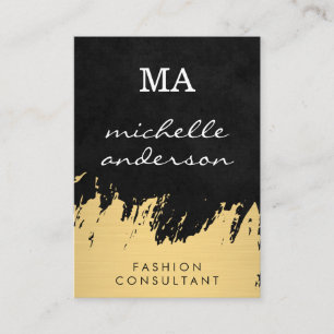 Faux Gold Brushed Black with Monogram Business Card