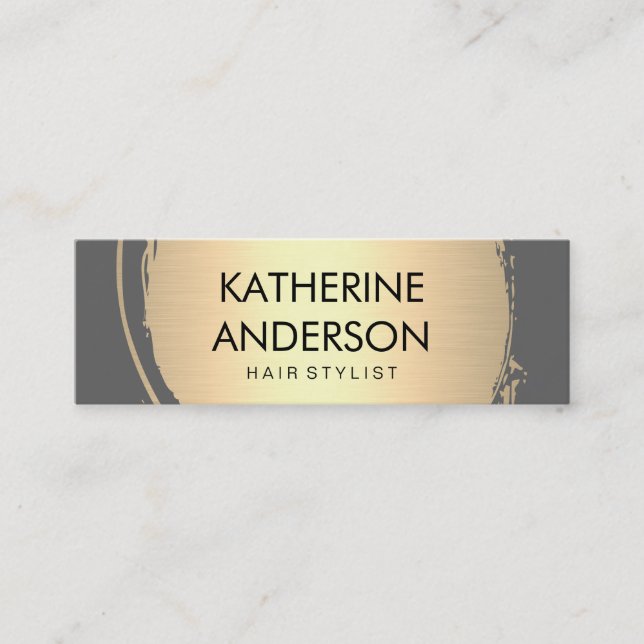 Faux Gold Brushed Grey Background Mini Business Card (Front)