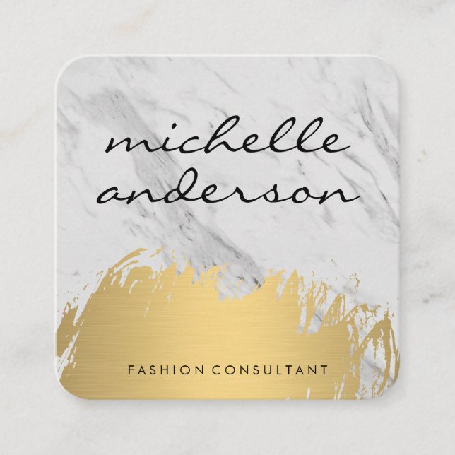 Faux Gold Brushed Lux Marble Square Business Card (Front)