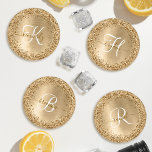 Faux Gold Brushed Metal Glitter Print Monogram Na Coaster Set<br><div class="desc">Easily personalise this trendy chic coaster set design featuring pretty gold sparkling glitter on a gold brushed metallic background.</div>