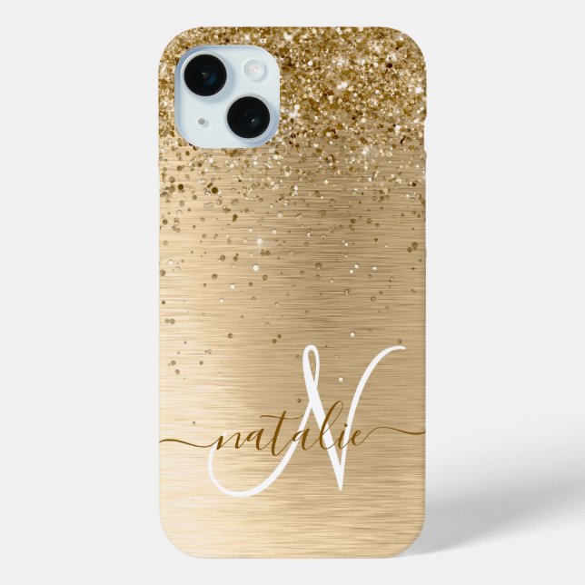 Faux Gold Brushed Metal Glitter Print Monogram Nam Case-Mate iPhone Case (Back)