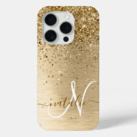 Faux Gold Brushed Metal Glitter Print Monogram Nam