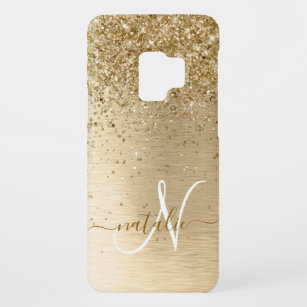 Faux Gold Brushed Metal Glitter Print Monogram Nam Case-Mate Samsung Galaxy S9 Case
