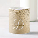 Faux Gold Brushed Metal Glitter Print Monogram Nam Coffee Mug<br><div class="desc">Easily personalise this trendy chic coffee mug design featuring pretty gold sparkling glitter on a gold brushed metallic background.</div>
