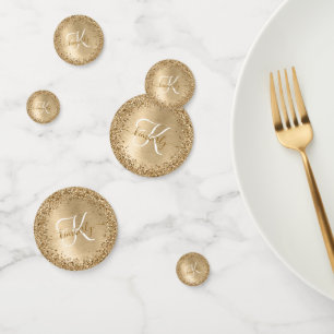 Faux Gold Brushed Metal Glitter Print Monogram Nam Confetti