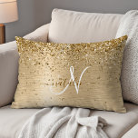 Faux Gold Brushed Metal Glitter Print Monogram Nam Decorative Cushion<br><div class="desc">Easily personalise this trendy chic accent pillow design featuring pretty gold sparkling glitter on a gold brushed metallic background.</div>