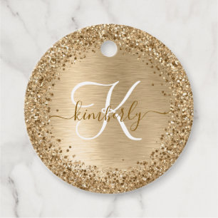 Faux Gold Brushed Metal Glitter Print Monogram Nam Favour Tags
