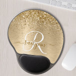 Faux Gold Brushed Metal Glitter Print Monogram Nam Gel Mouse Pad<br><div class="desc">Easily personalise this trendy chic mouse pad design featuring pretty gold sparkling glitter on a gold brushed metallic background.</div>