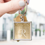Faux Gold Brushed Metal Glitter Print Monogram Nam Key Ring<br><div class="desc">Easily personalise this trendy chic keychain design featuring pretty gold sparkling glitter on a gold brushed metallic background.</div>