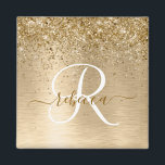 Faux Gold Brushed Metal Glitter Print Monogram Nam Magnet<br><div class="desc">Easily personalize this trendy chic magnet design featuring pretty gold sparkling glitter on a gold brushed metallic background.</div>