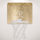 Faux Gold Brushed Metal Glitter Print Monogram Nam Mini Basketball Hoop<br><div class="desc">Easily personalise this trendy chic basketball hoop design featuring pretty gold sparkling glitter on a gold brushed metallic background.</div>
