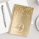 Faux Gold Brushed Metal Glitter Print Monogram Nam Planner<br><div class="desc">Easily personalise this trendy chic planner design featuring pretty gold sparkling glitter on a gold brushed metallic background.</div>