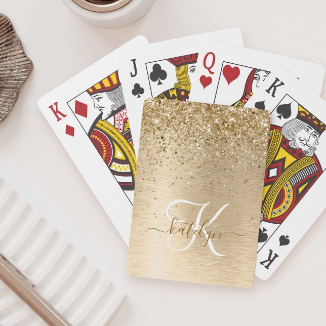 Faux Gold Brushed Metal Glitter Print Monogram Nam Playing Cards (Creator Uploaded)