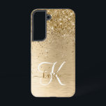 Faux Gold Brushed Metal Glitter Print Monogram Nam Samsung Galaxy Case<br><div class="desc">Easily personalise this trendy chic phone case design featuring pretty gold sparkling glitter on a gold brushed metallic background.</div>