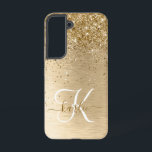 Faux Gold Brushed Metal Glitter Print Monogram Nam Samsung Galaxy Case<br><div class="desc">Easily personalise this trendy chic phone case design featuring pretty gold sparkling glitter on a gold brushed metallic background.</div>