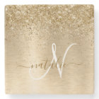 Faux Gold Brushed Metal Glitter Print Monogram Nam