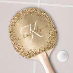 Faux Gold Brushed Metal Glitter Print Monogram Ping Pong Paddle<br><div class="desc">Easily personalise this trendy chic ping pong paddle design featuring pretty gold sparkling faux glitter on a gold brushed metallic background.</div>