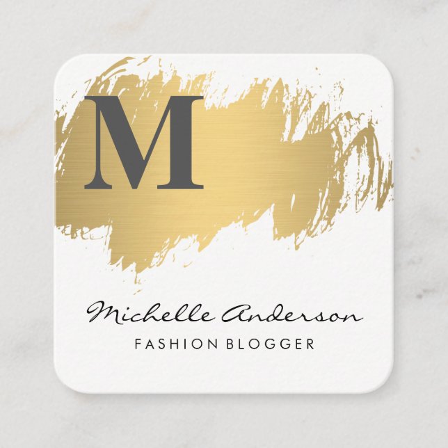 Faux Gold Brushed Monogram | Stylish Square Business Card (Front)