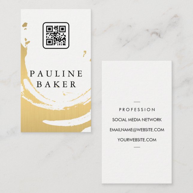 Faux Gold Brushed | QR Code Business Card (Front/Back)