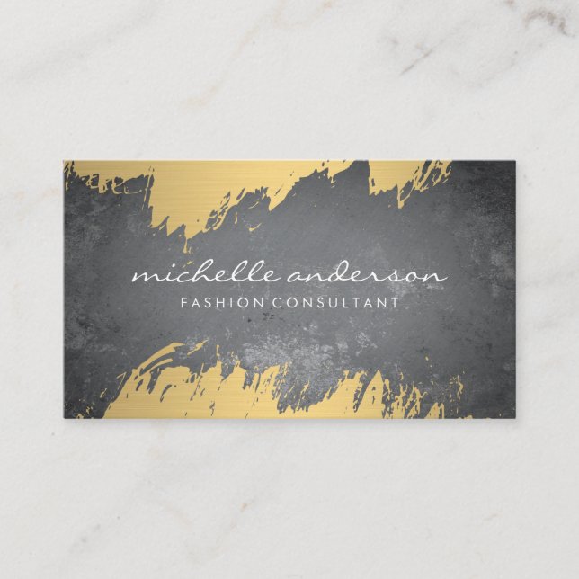 Faux Gold Brushed Slate Texture Business Card (Front)