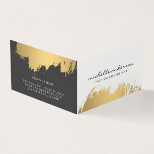 Faux Gold Brushed White Grey Business Card