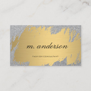 Faux Gold Brushed White Grey Shimmer Glitter Business Card