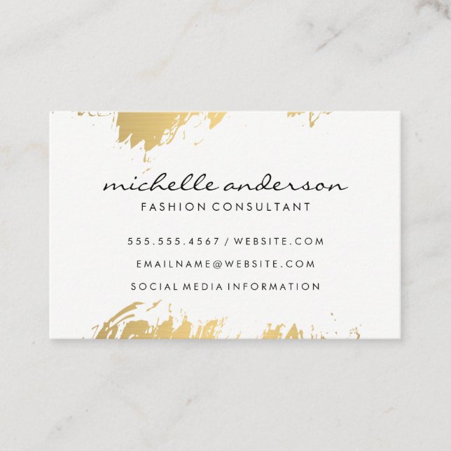 Faux Gold Brushed White Grey / Variation Business Card (Front)