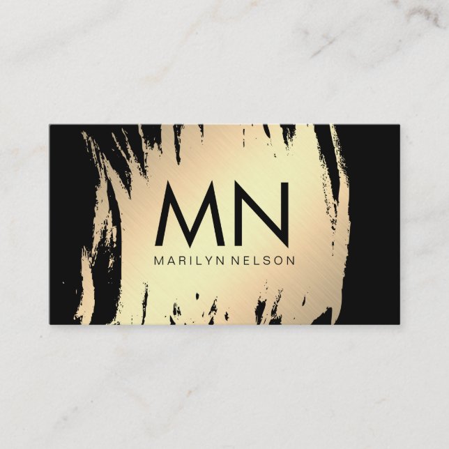 Faux Gold Brushed with Chic Monogram Business Card (Front)