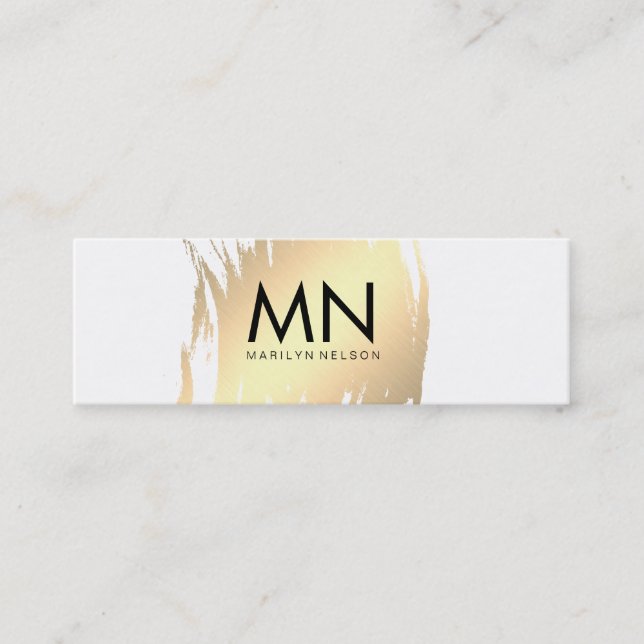 Faux Gold Brushed with Chic Monogram Mini Business Card (Front)
