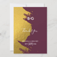 Faux Gold Brushstrokes Burgundy, Monogram Wedding