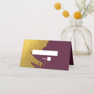 Faux Gold Brushstrokes & Burgundy Wedding Place Card