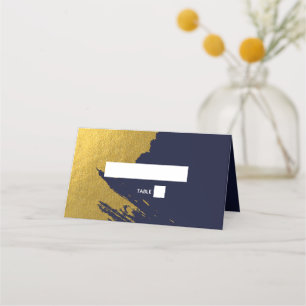 Faux Gold Brushstrokes & Navy Blue Wedding Place Card