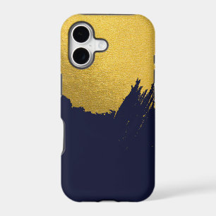 Faux Gold Brushstrokes with Navy Blue Background