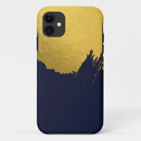 Faux Gold Brushstrokes with Navy Blue Background