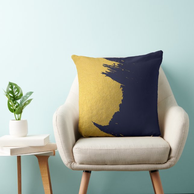 Faux Gold Brushstrokes with Navy Blue Background Cushion (Chair)