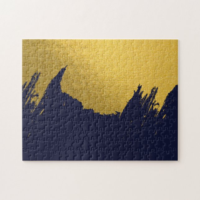 Faux Gold Brushstrokes with Navy Blue Background Jigsaw Puzzle (Horizontal)