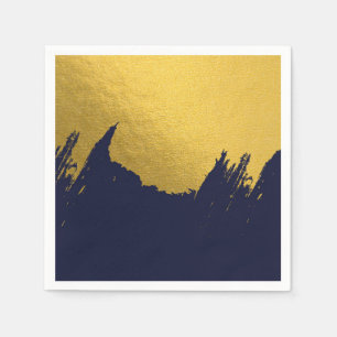 Faux Gold Brushstrokes with Navy Blue Background Napkin