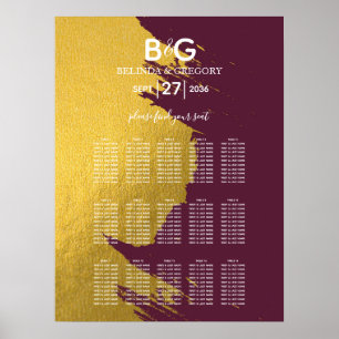 Faux Gold Burgundy, Monogram Wedding Seating Chart
