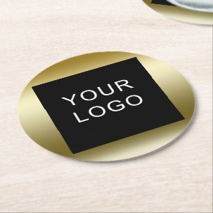 Faux Gold Business Corporate Logo Design Round Paper Coaster