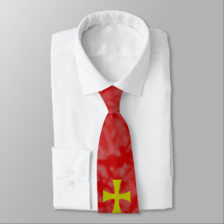 Faux Gold Byzantine Cross on Red Tie