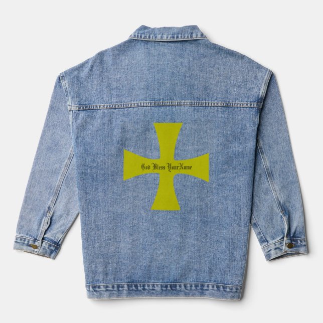 Faux Gold Byzantine Cross Personalised  Denim Jacket (Back)