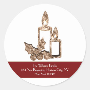 Faux Gold Candle with Holly Christmas Classic Round Sticker