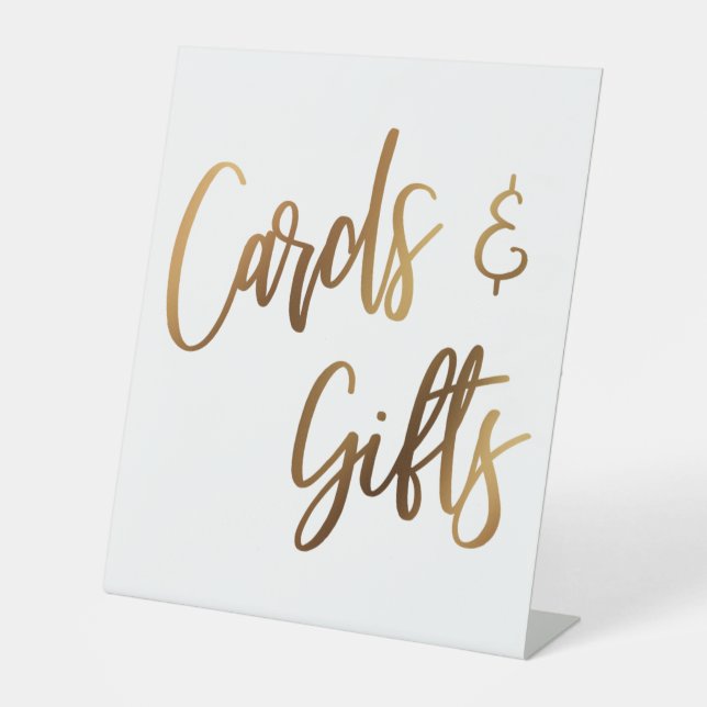 Faux Gold Casual Handwriting Cards & Gifts Pedestal Sign (Front)