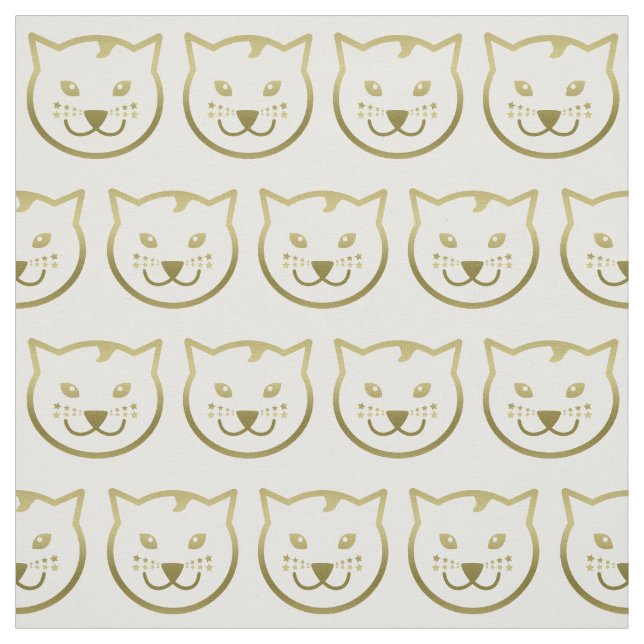Faux Gold Cat Face - Custom background colour Fabric (Swatch)