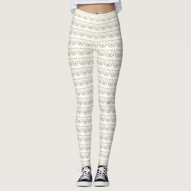Faux Gold Cat Face - Custom background colour Leggings (Front)