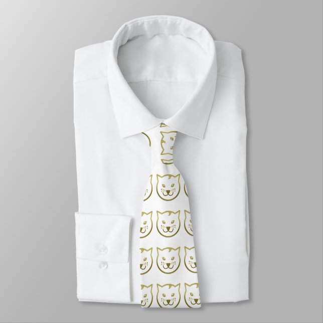 Faux Gold Cat Face - Custom background colour Tie (Tied)